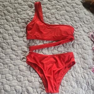 Red One-Shoulder Bikini Set
